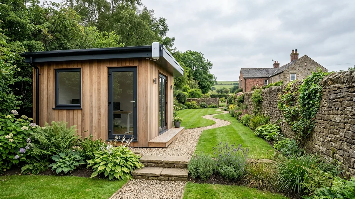 Point-to-point wireless bridge linking modern garden office in Accrington