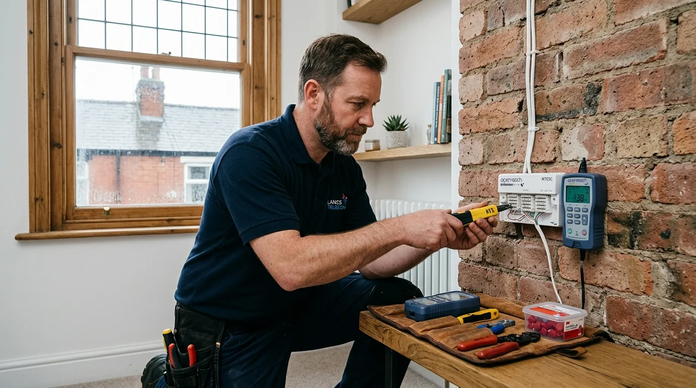 Independent Telephone Engineer working on Openreach NTE5C master socket in Blackburn Lancashire