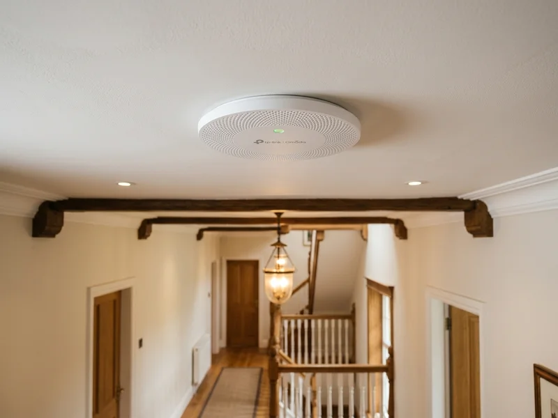 TP-Link Omada Pro flush ceiling access point installation in a Blackburn executive detached home hallway