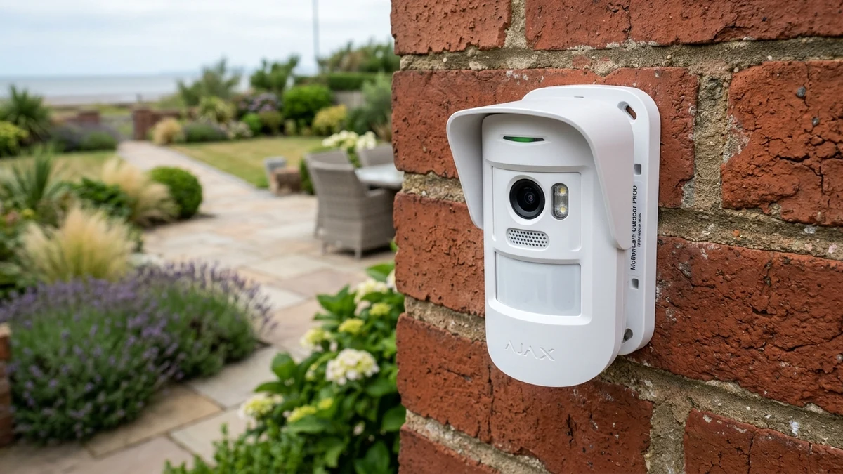 Ajax MotionCam Outdoor mounted on exterior brickwork monitoring a Lytham residential driveway