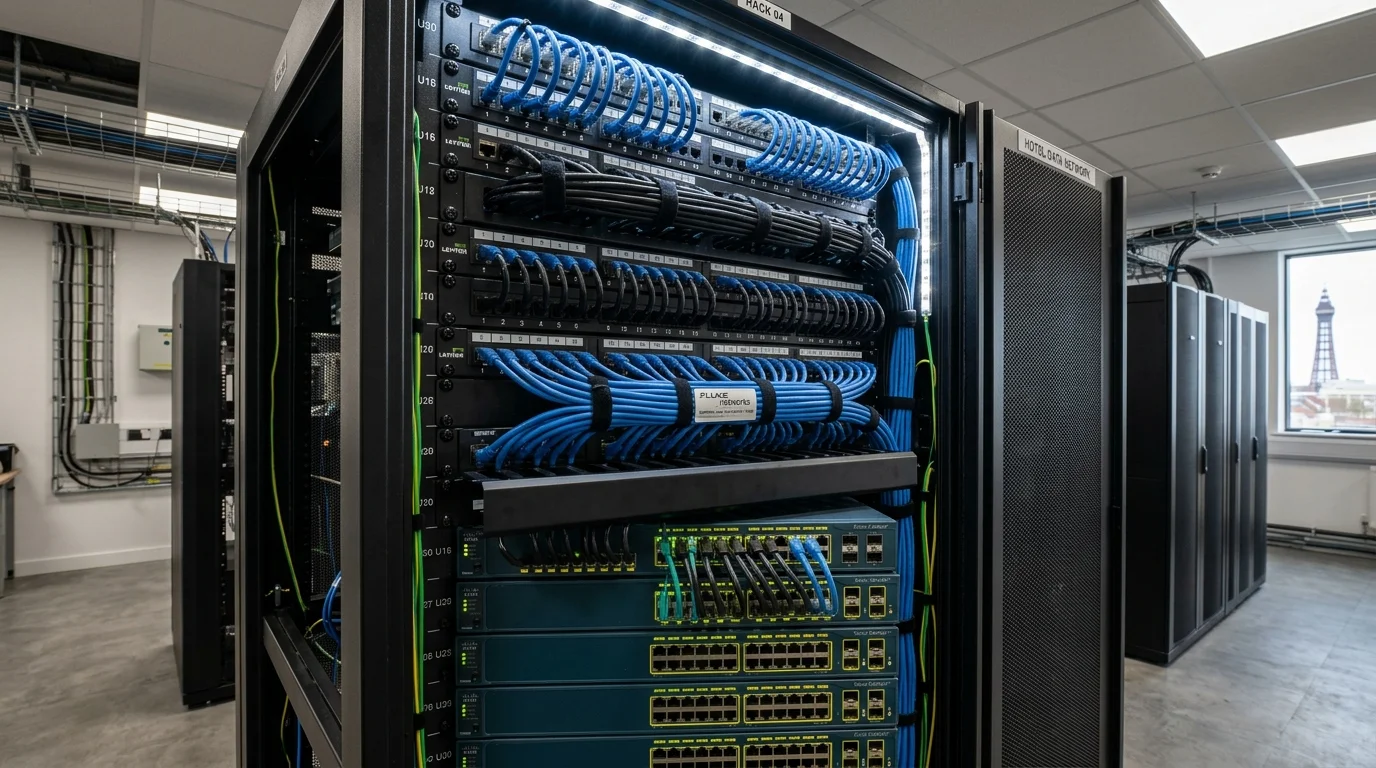 Commercial server rack and patch panel cabling installation in Blackpool