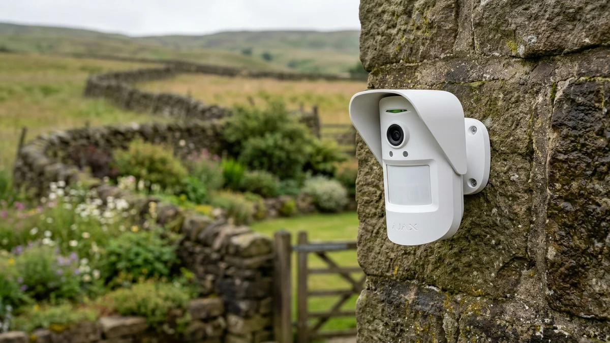 Ajax MotionCam Outdoor mounted on exterior brickwork monitoring a Bolton residential driveway