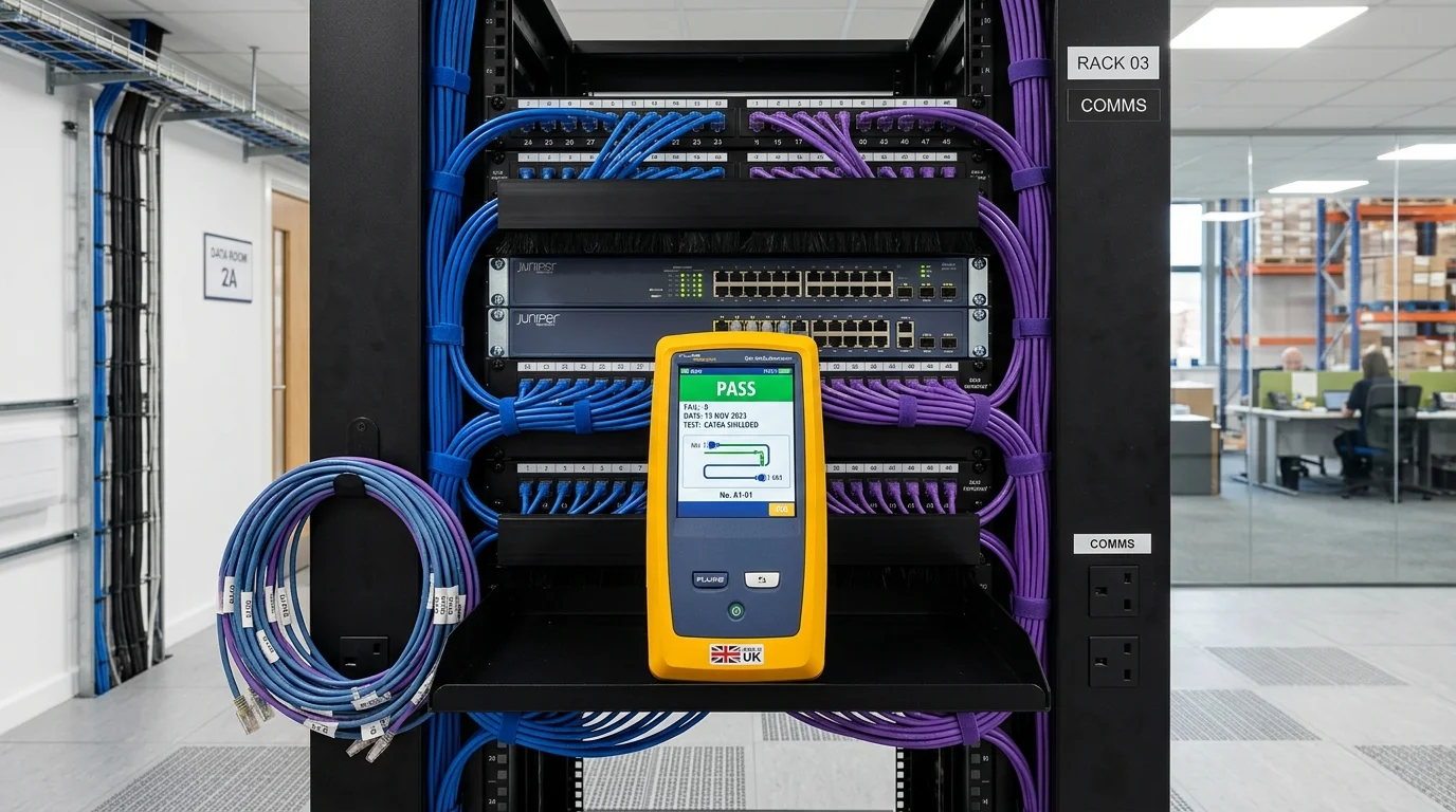 Commercial server rack and patch panel cabling installation in Bolton