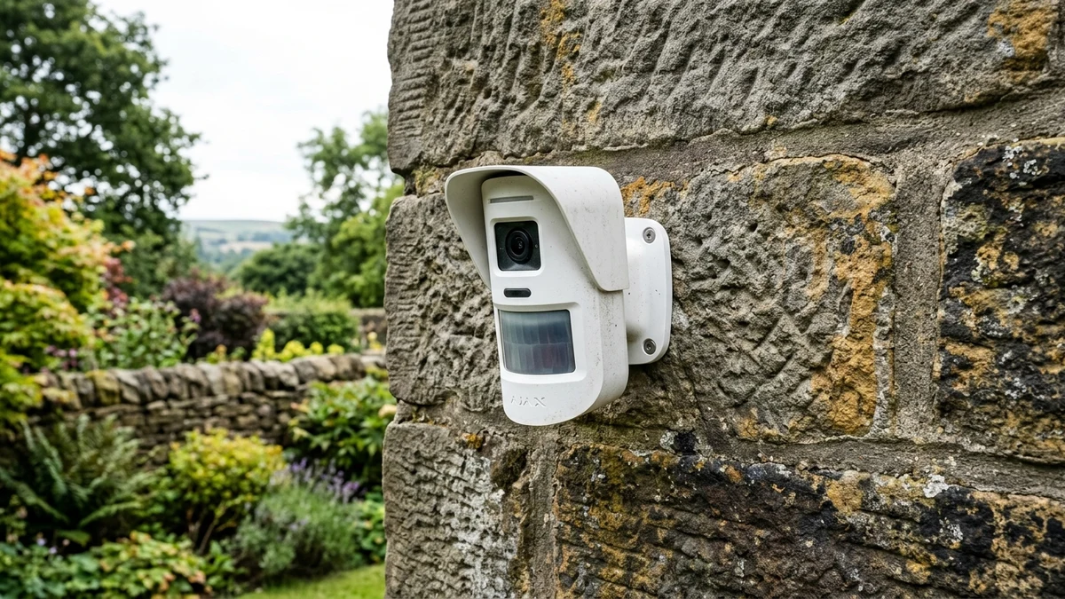 Ajax MotionCam Outdoor mounted on exterior brickwork monitoring an Eccleshill & Undercliffe residential driveway