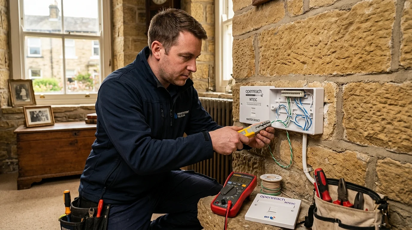 Independent Telephone Engineer working on Openreach NTE5C master socket in Saltaire Bradford