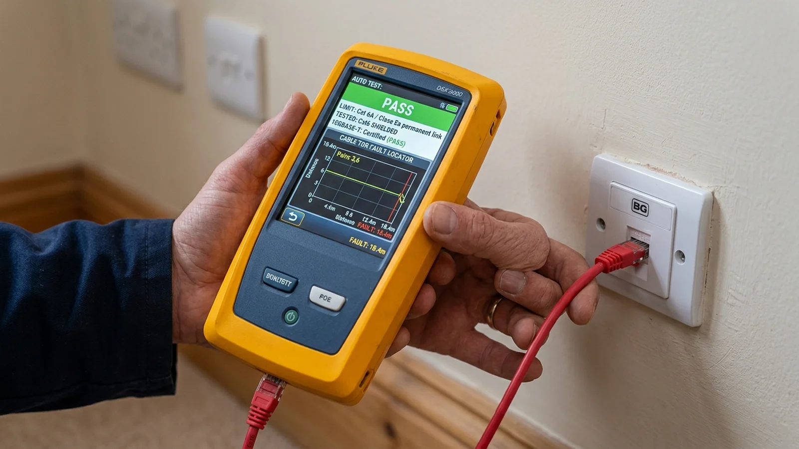 Fluke DSX-8000 CableAnalyzer TDR Fault Locator and 10Gbps Bandwidth Certification PASS