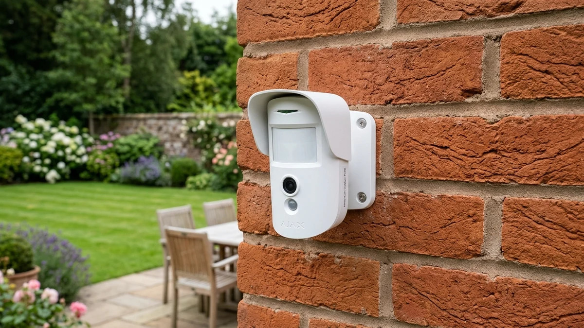 Ajax MotionCam Outdoor mounted on exterior brickwork monitoring a Chester residential driveway
