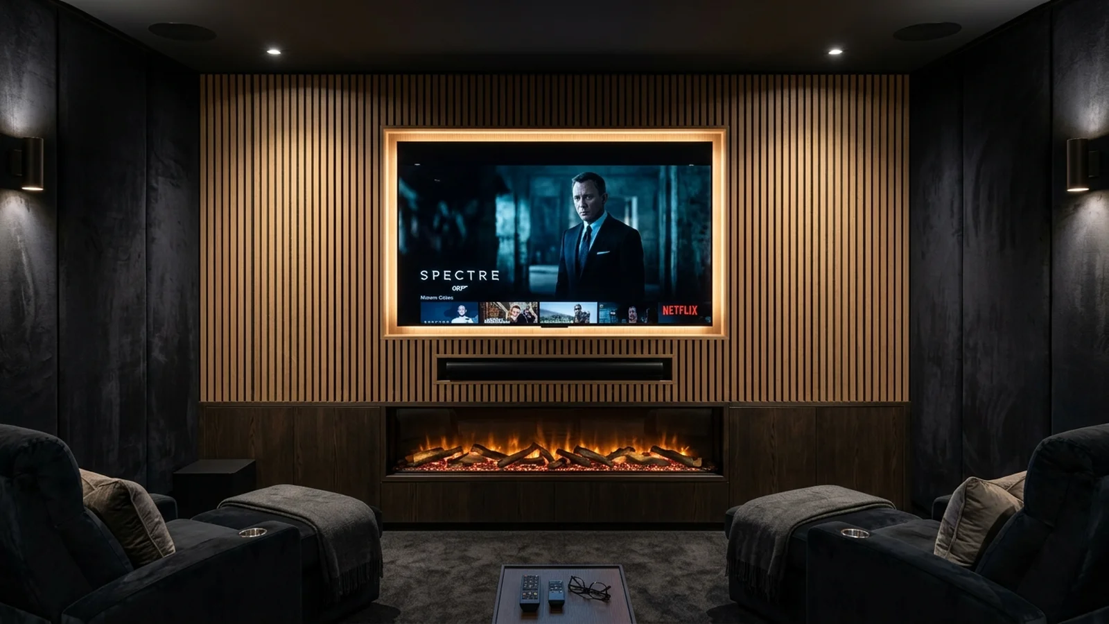Luxury Acoustic Media Wall TV Installation in Boughton with Recessed OLED Display