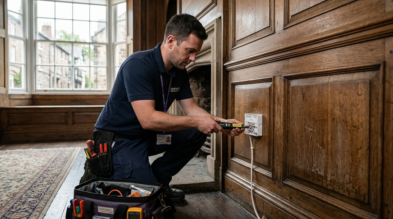 Independent Telephone Engineer installing discreet master socket in period home in Chester Cheshire