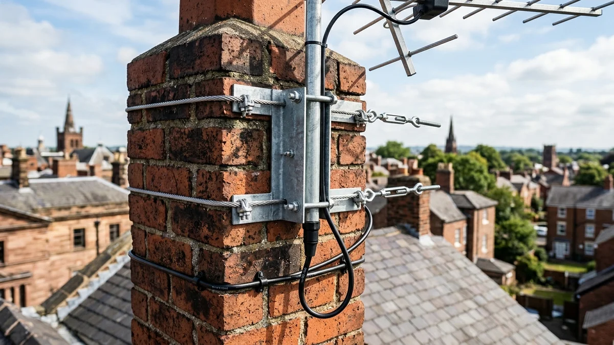 Heavy-duty storm-proof chimney aerial mount in Chester with double stainless steel lashing wire