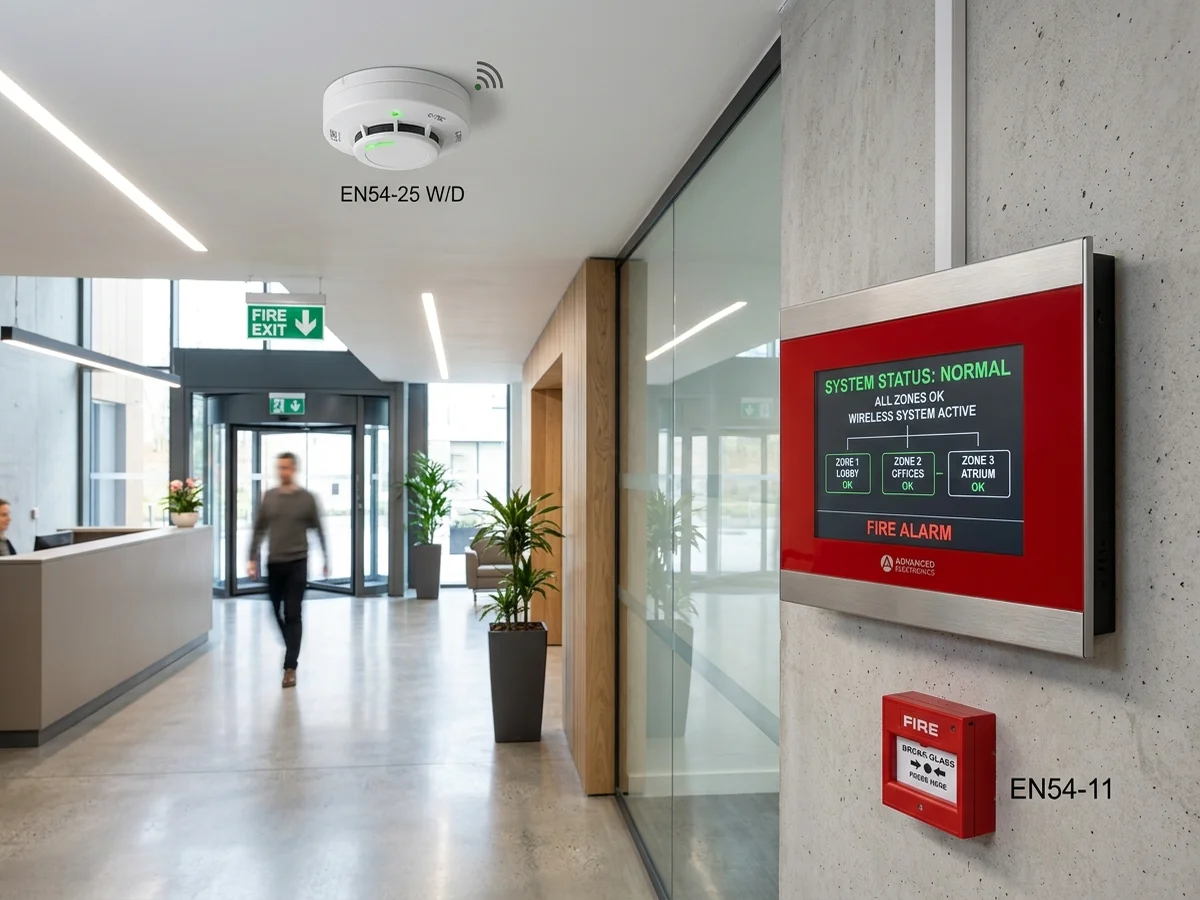 Commercial wireless fire alarm control panel and manual call points in Blackpool