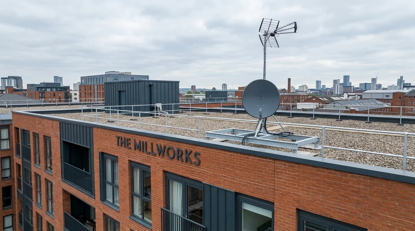 Communal satellite dish clutter removal from building facade in Middlesbrough