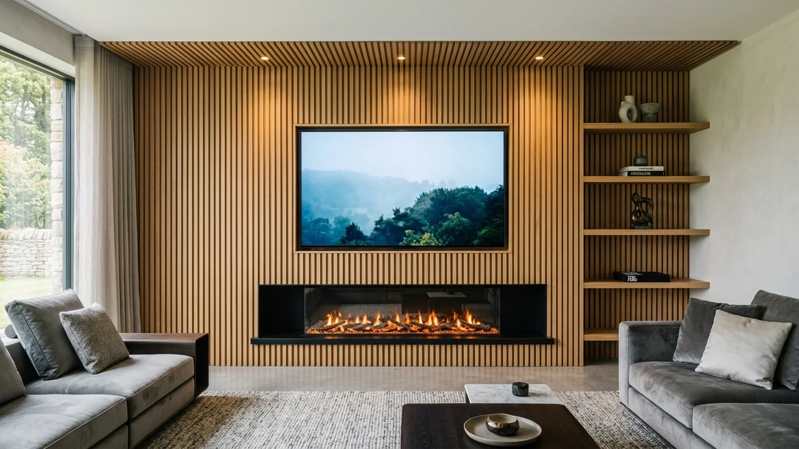 Luxury Acoustic Media Wall TV Installation in Crewe with Recessed OLED Display