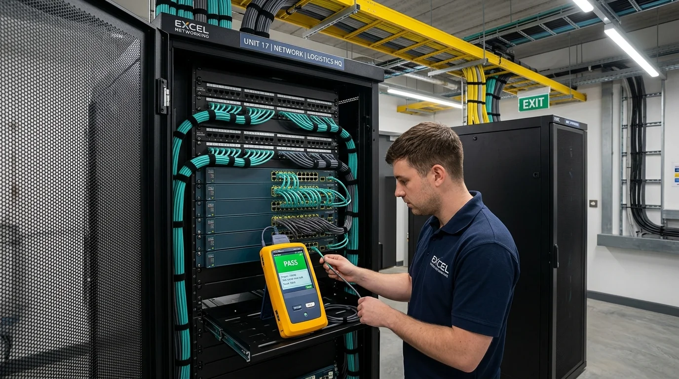 Commercial server rack and patch panel cabling installation in Crewe