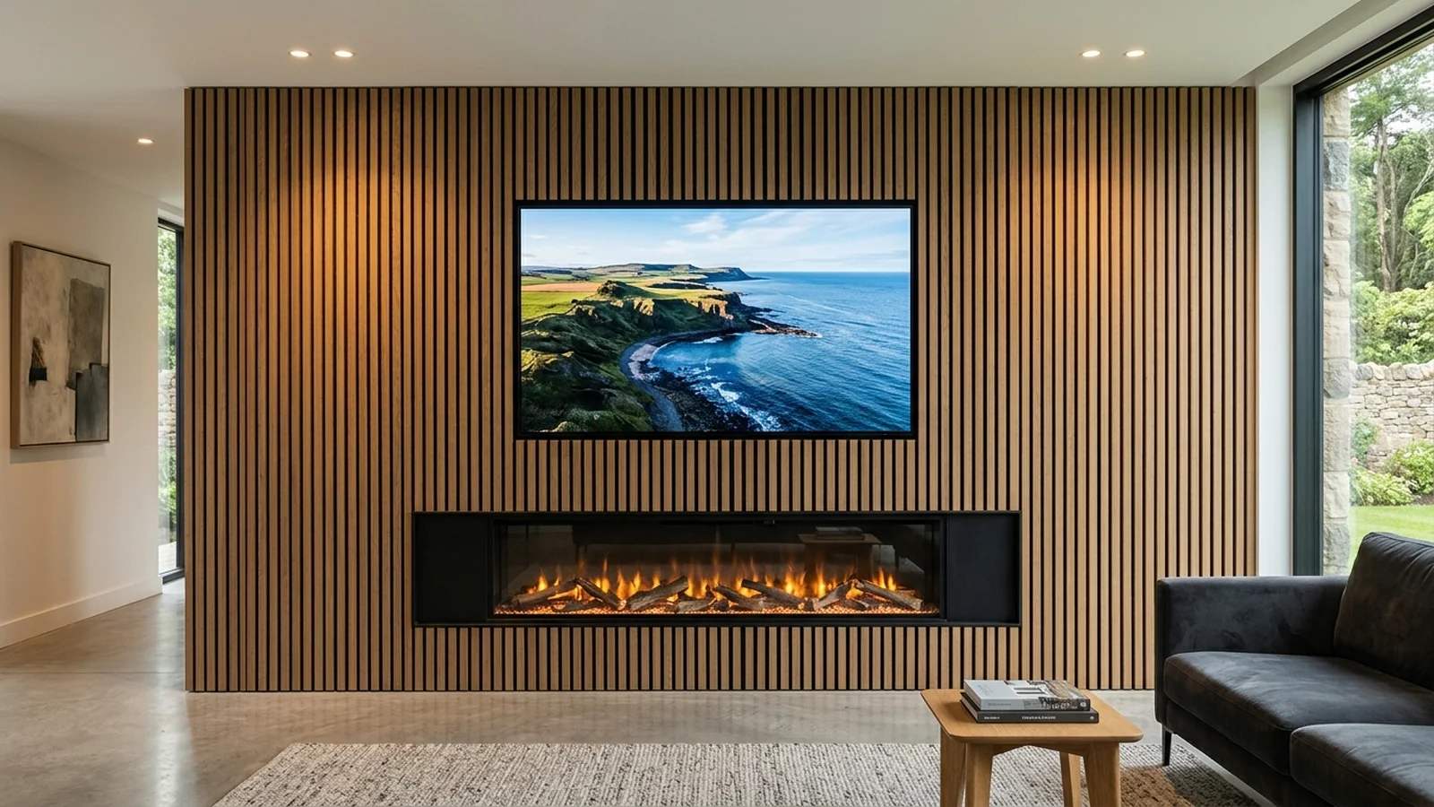Luxury Acoustic Media Wall TV Installation in Darlington with Recessed OLED Display