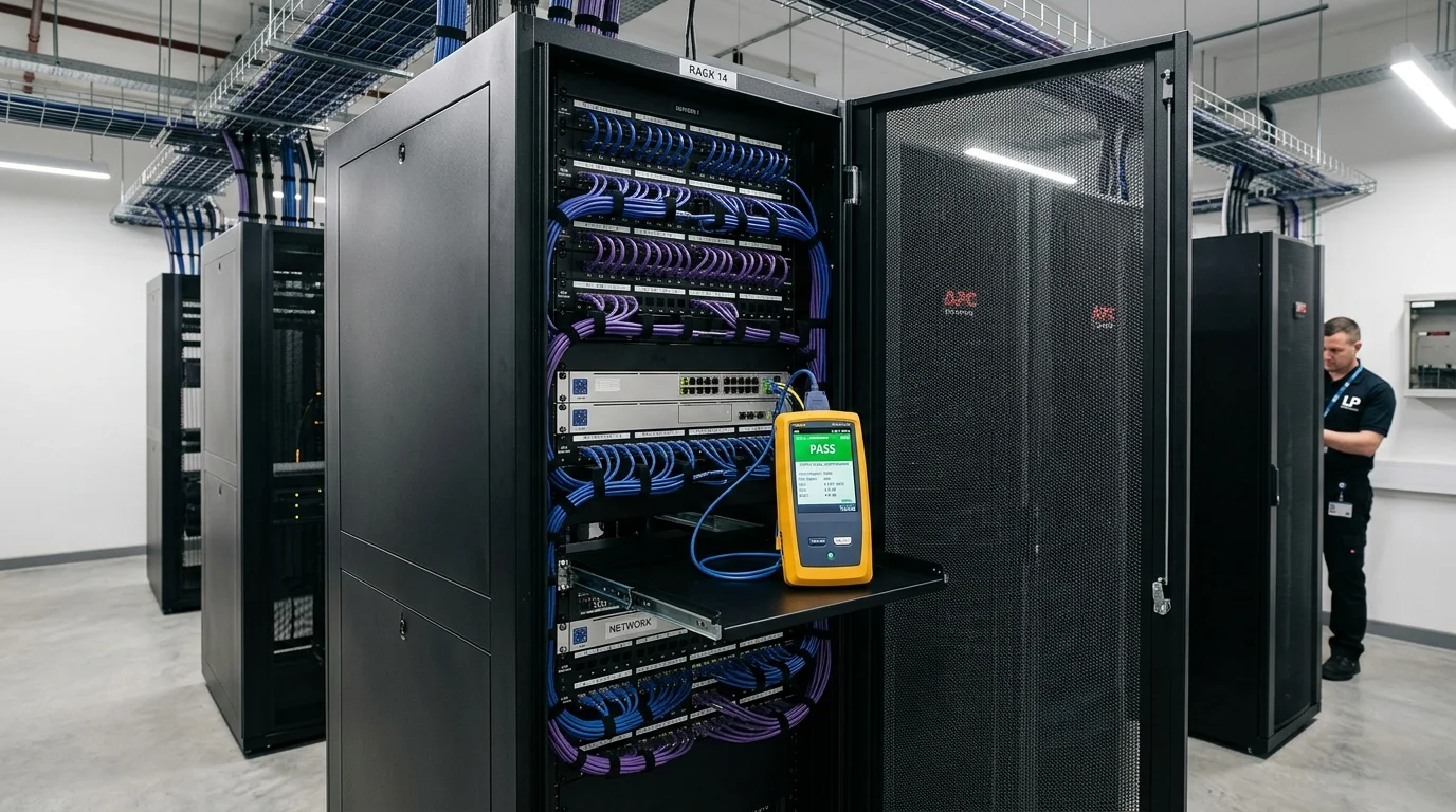 Commercial server rack and patch panel cabling installation in Darlington