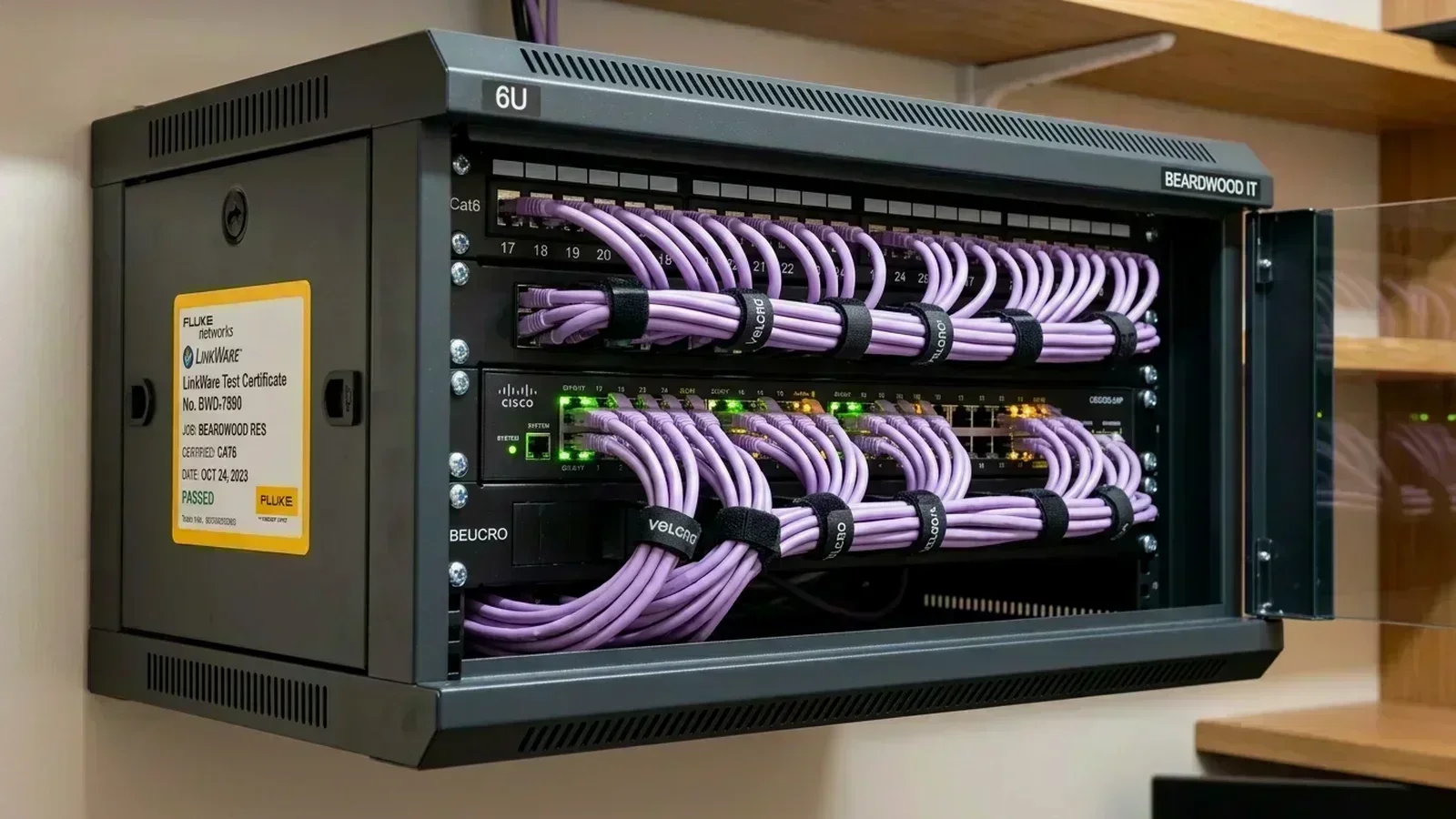 Neat patch panel and network rack installation in Darlington