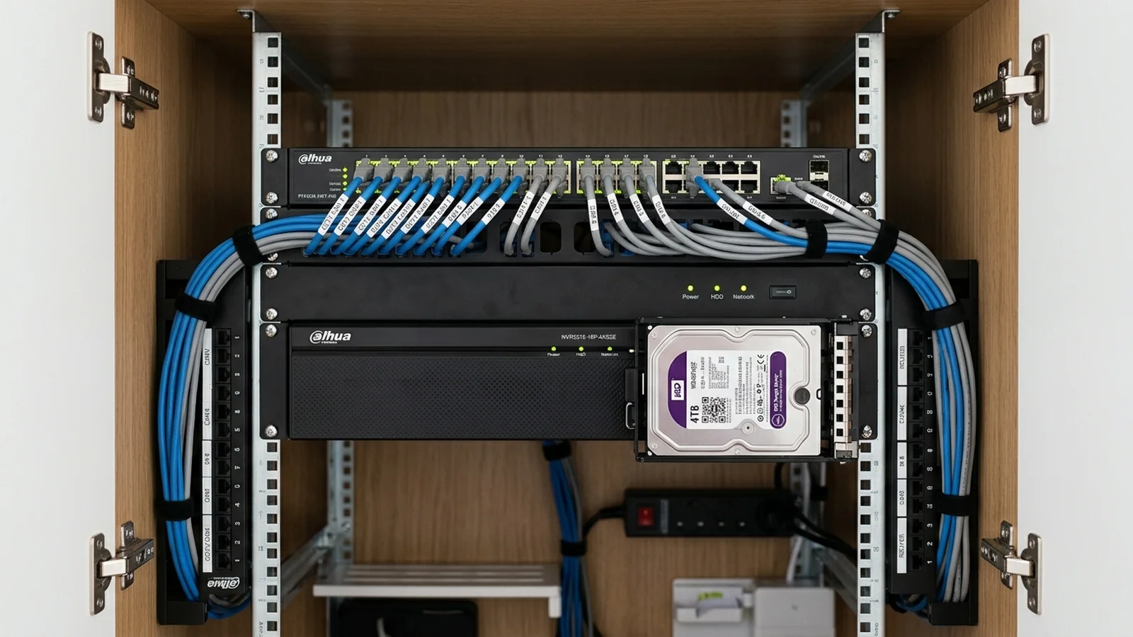 Commercial CCTV NVR server rack installation in Darwen