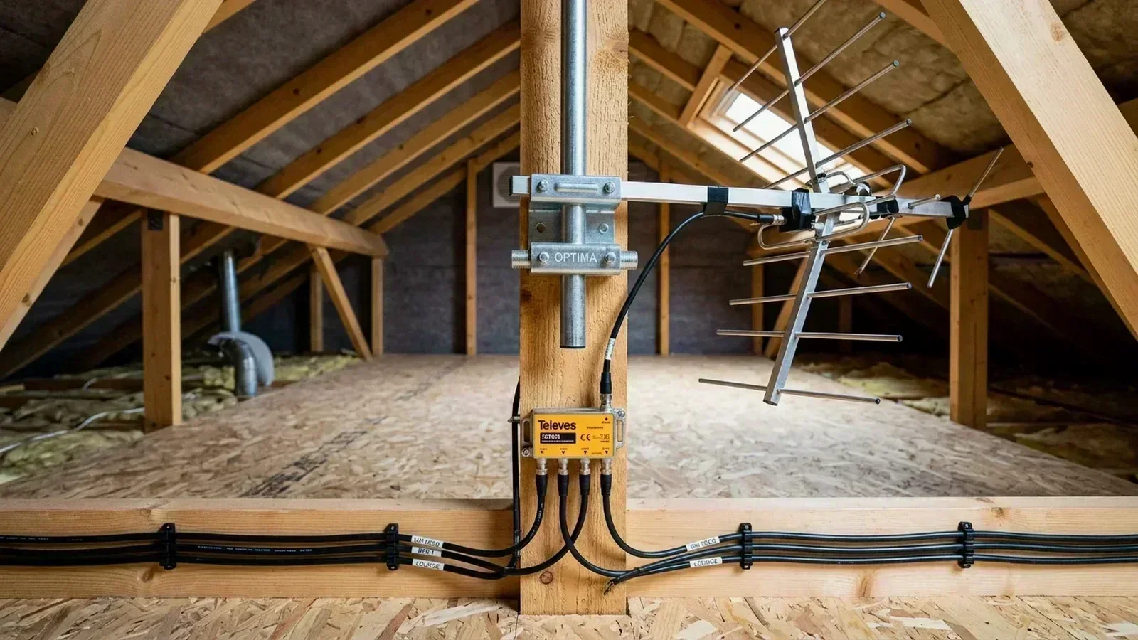 High-gain TV aerial installation in loft space in Darwen