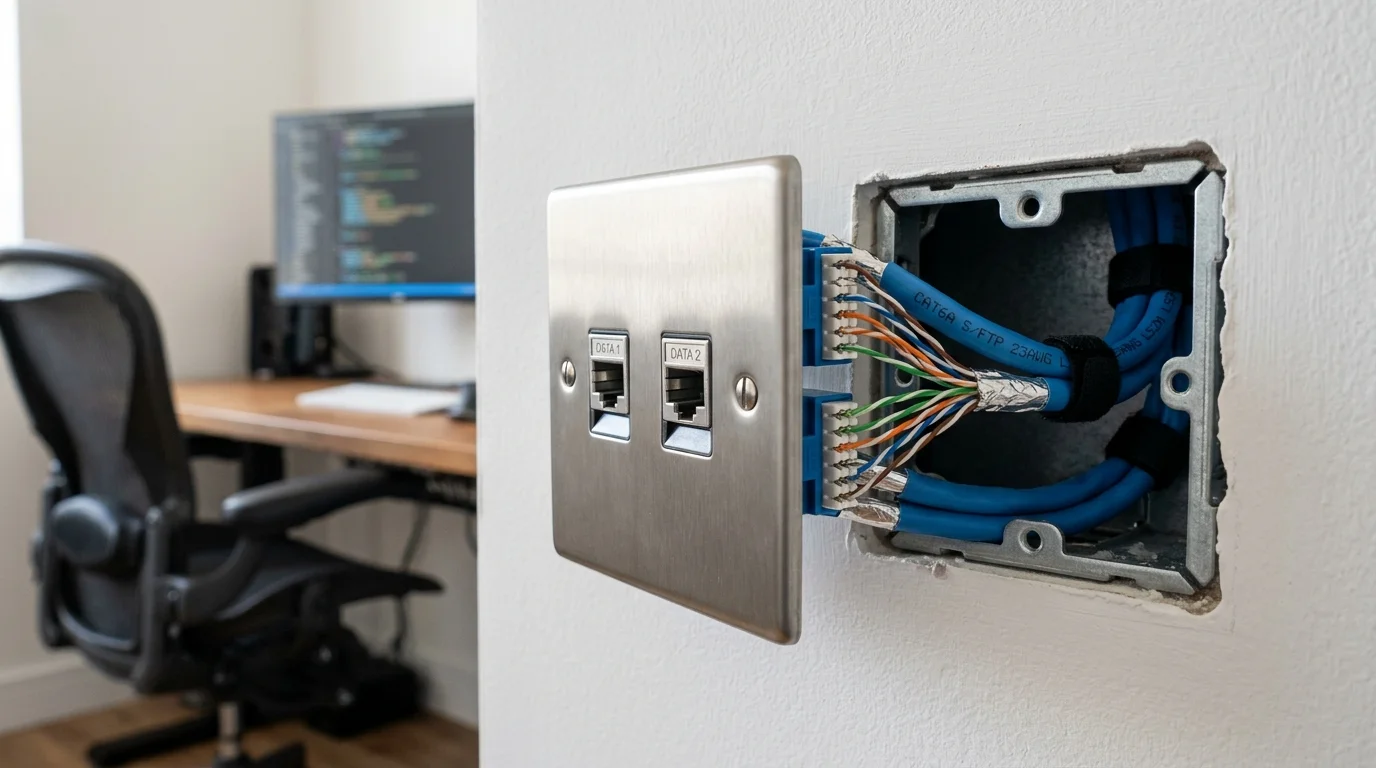 Cat6a Ethernet Data Cabling to RJ45 Wall Sockets