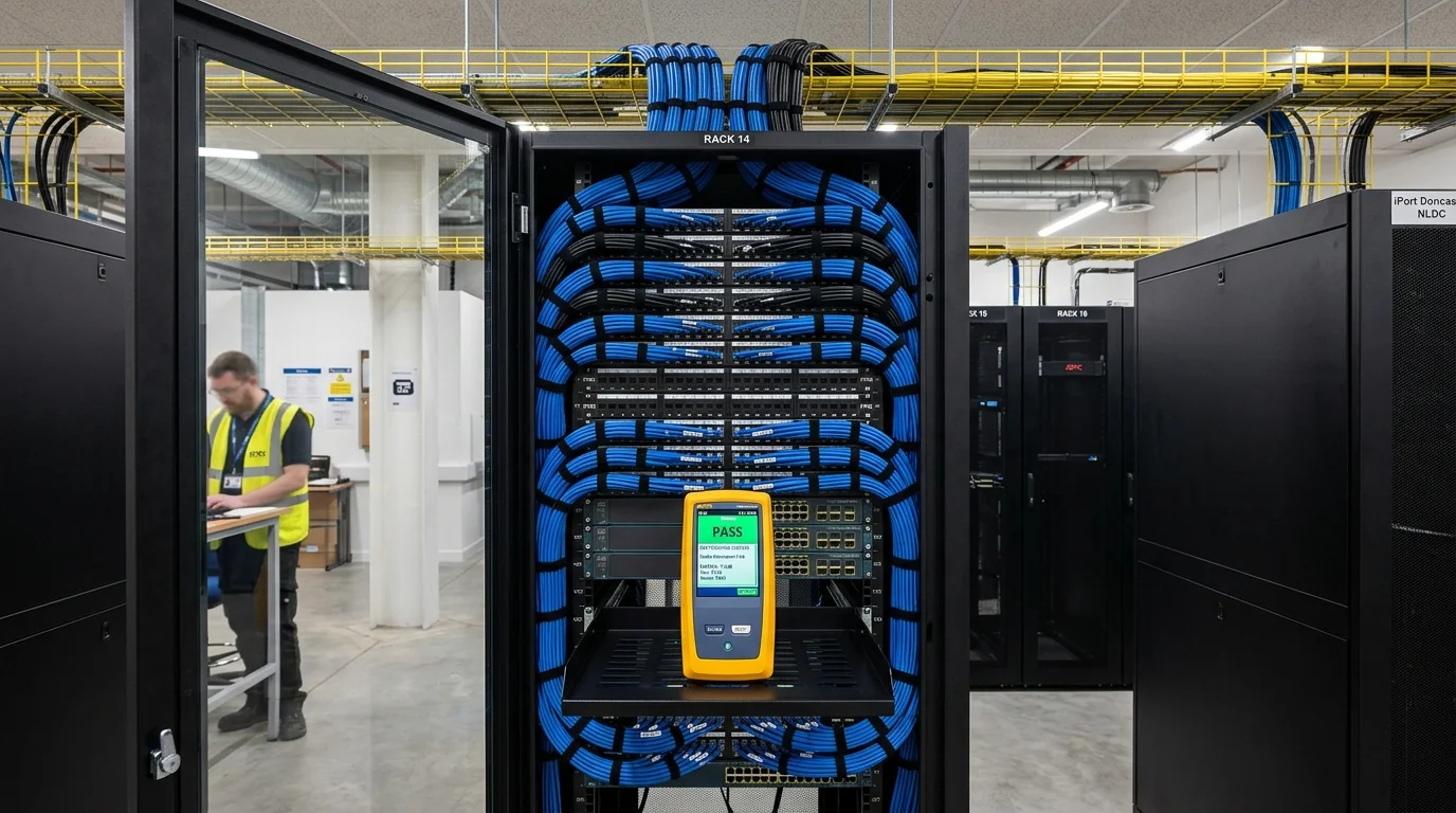Commercial server rack and patch panel cabling installation in Doncaster