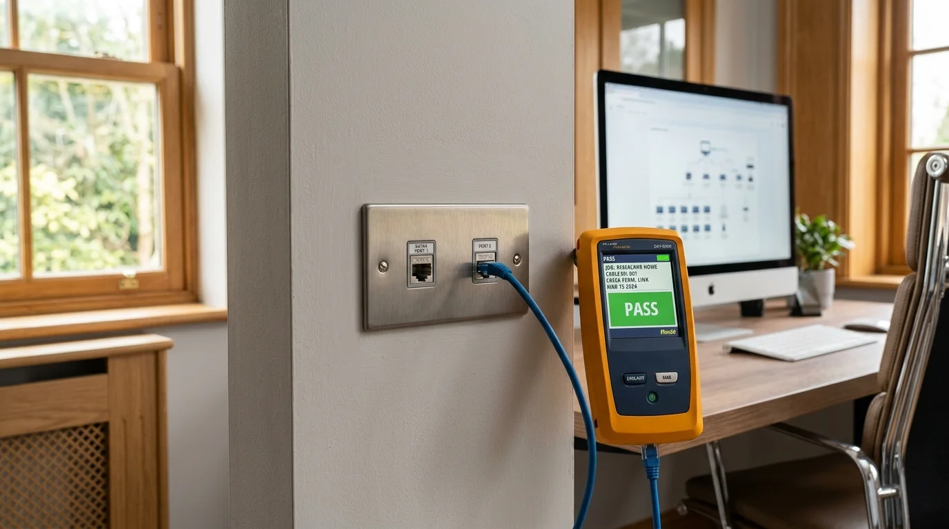 Domestic home network cabling with clean flush-mounted Ethernet wall sockets in a Doncaster home