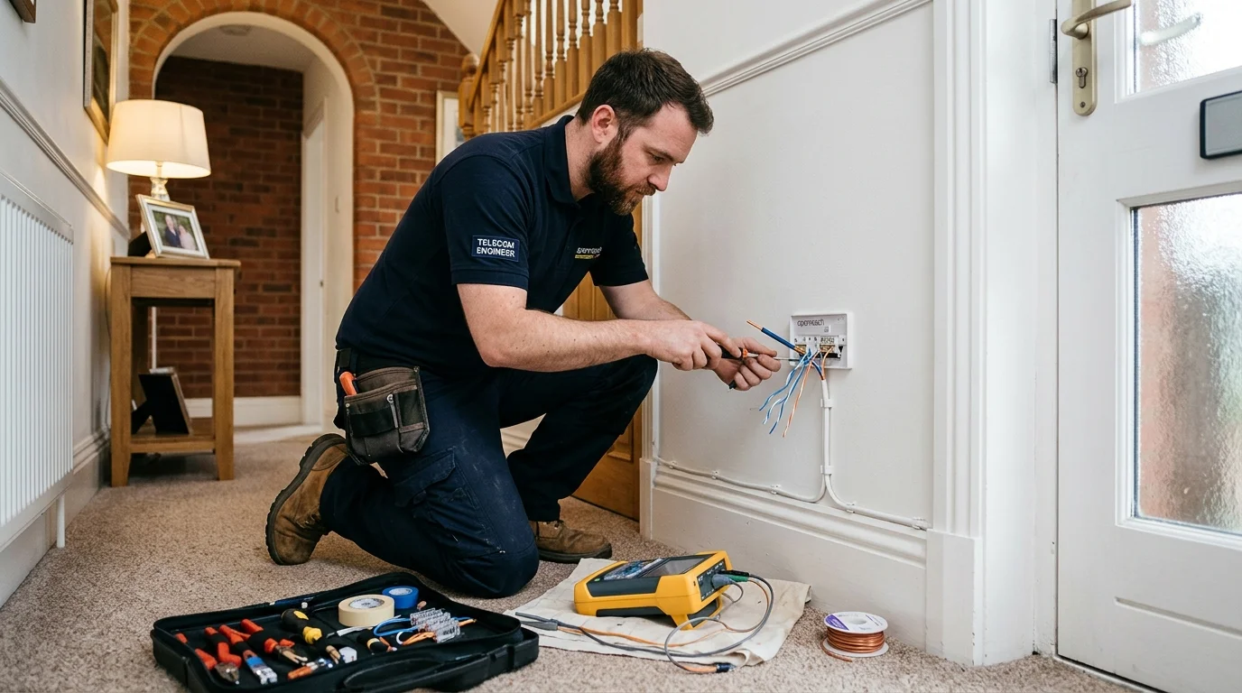 Independent Telephone Engineer terminating telephone wiring in Bessacarr Doncaster DN4