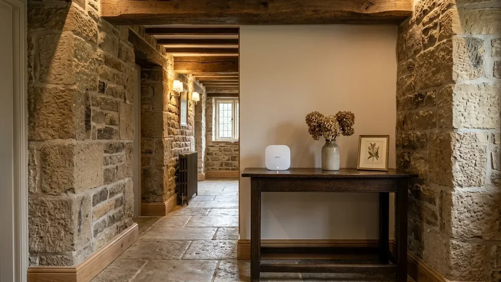 Starlink mesh Wi-Fi penetrating stone walls in Drighlington