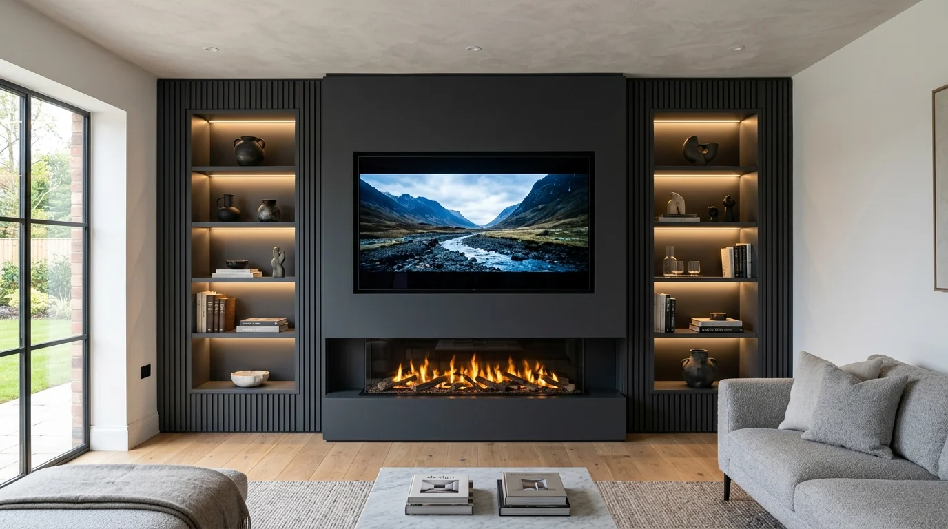 Luxury Acoustic Media Wall TV Installation in Durham City Centre with Recessed OLED Display