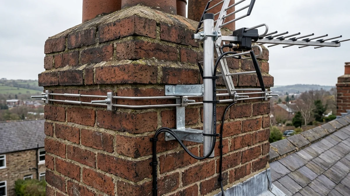Heavy-duty storm-proof chimney aerial mount in Durham with double stainless steel lashing wire