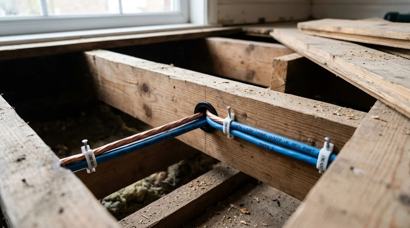 Part A compliant joist drilling and Cat6 data cabling in Feniscowles