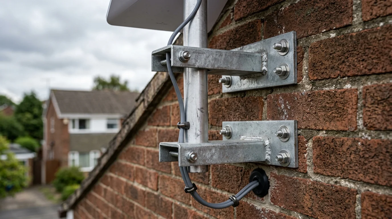 Galvanised Pennine storm bracket and Starlink pipe adapter in Great Harwood