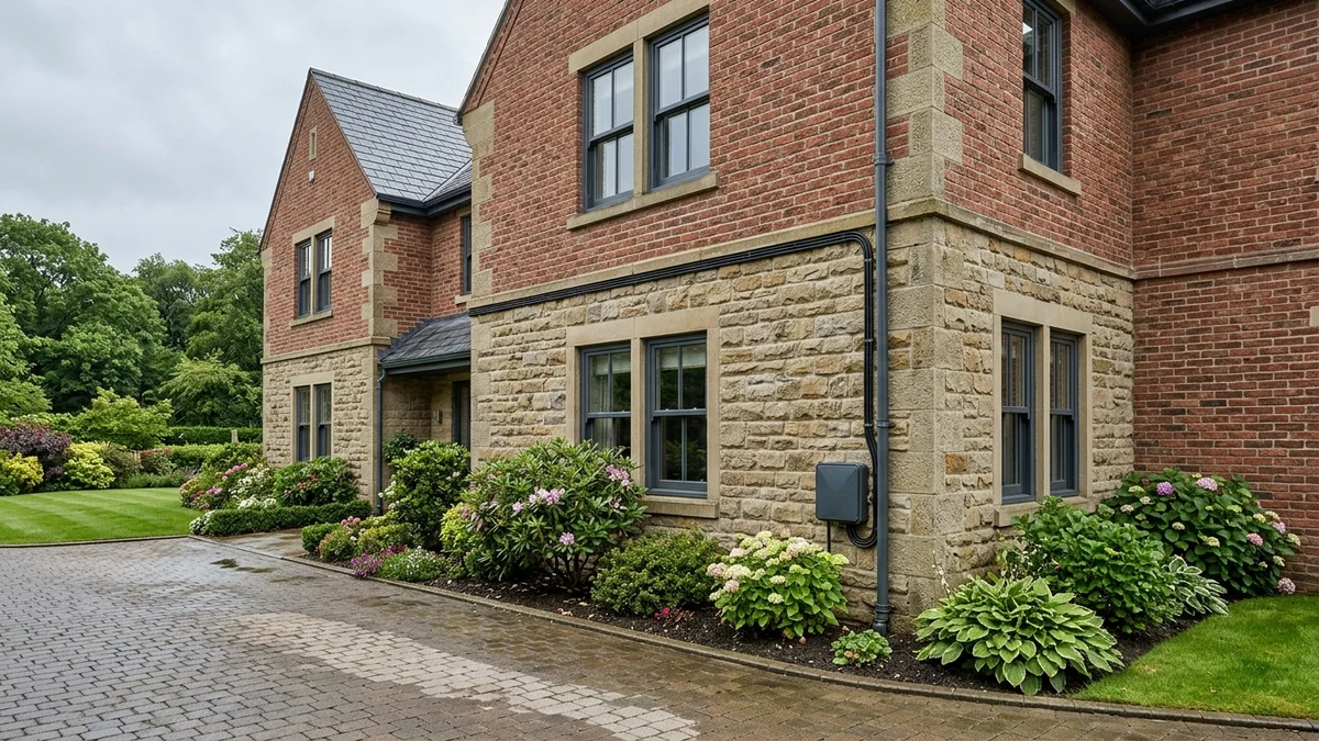 Upscale executive detached residence in Langho near Great Harwood with discreet external Cat6a data cabling routed along mortar lines