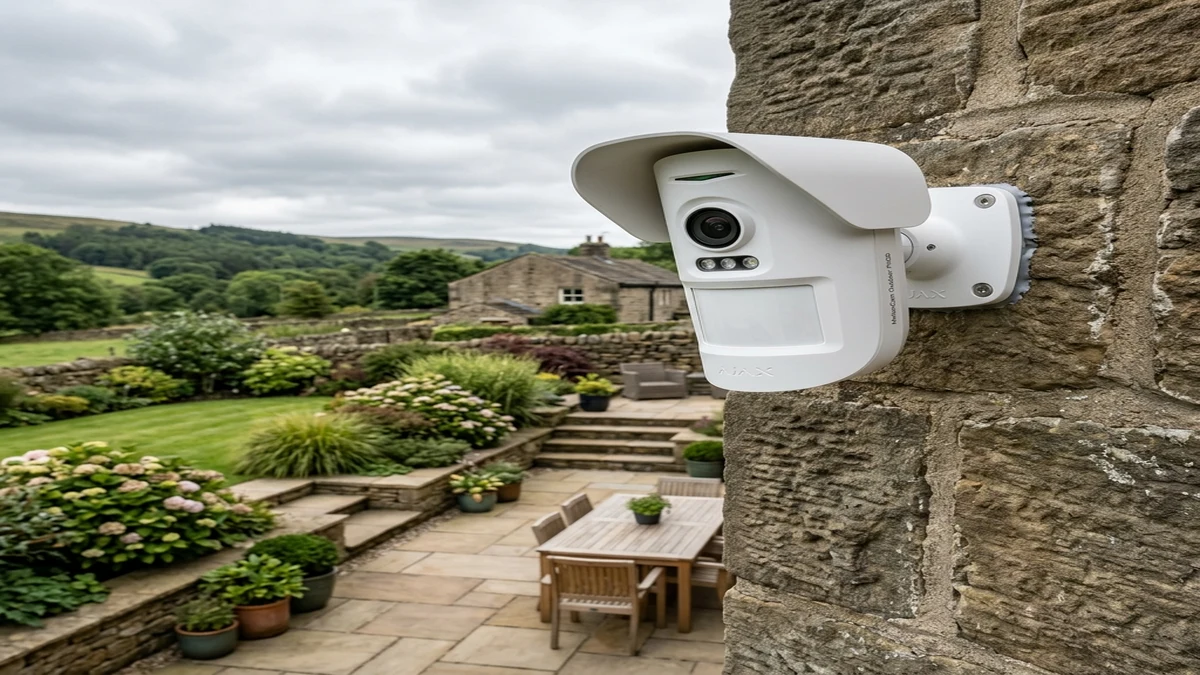 Ajax MotionCam Outdoor mounted on exterior brickwork monitoring a Halifax residential driveway