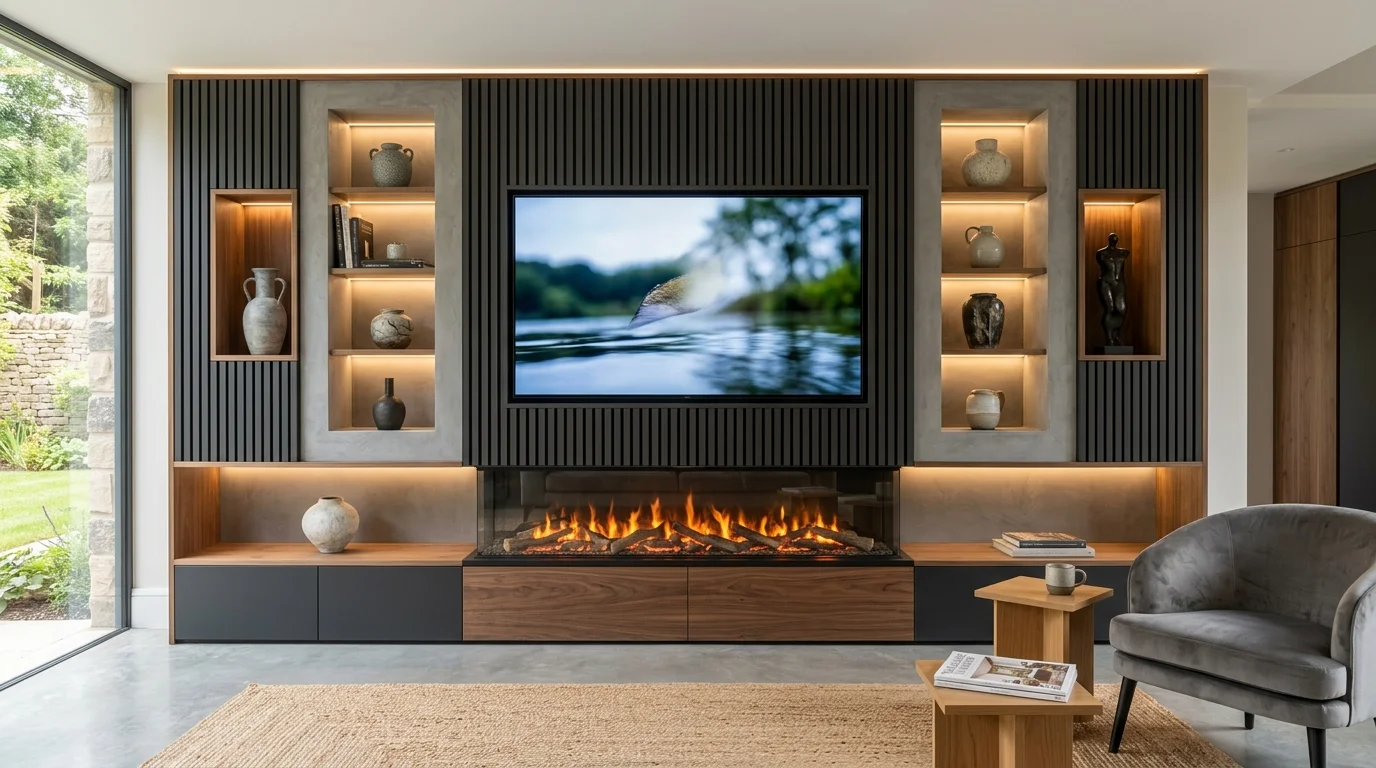 Luxury Acoustic Media Wall TV Installation in Ripon & Masham with Recessed OLED Display