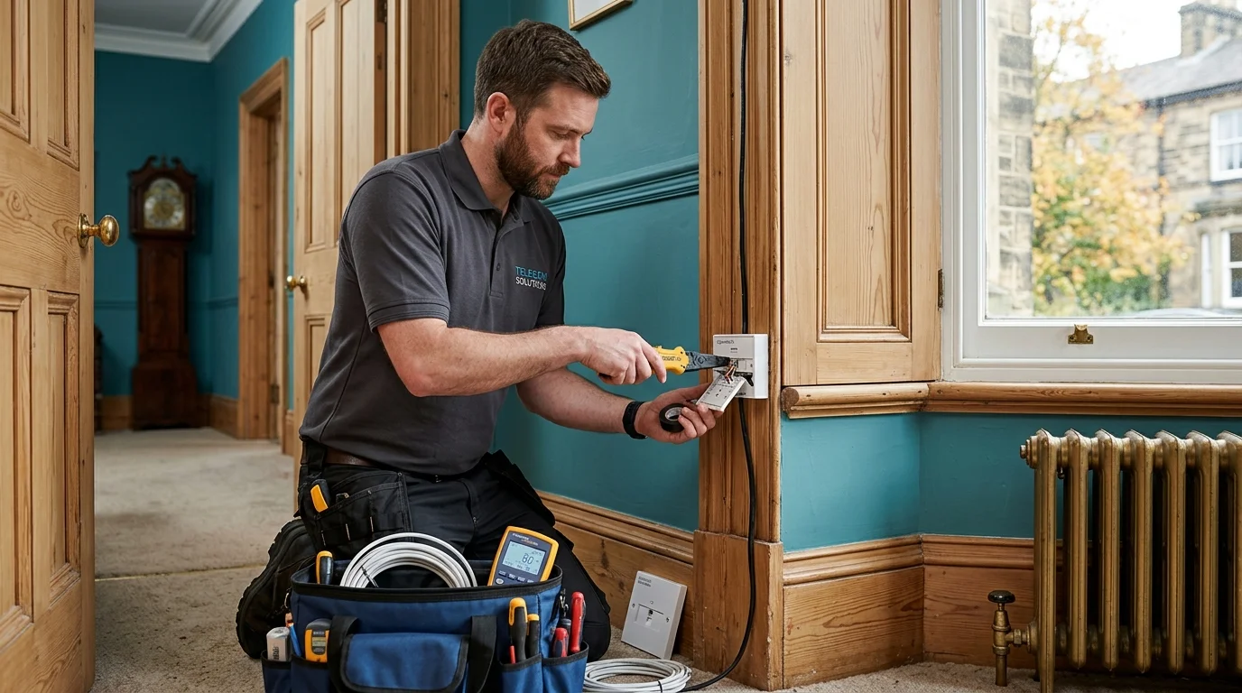 Independent Telephone Engineer installing discreet BT master socket in Victorian spa townhouse in Harrogate HG1