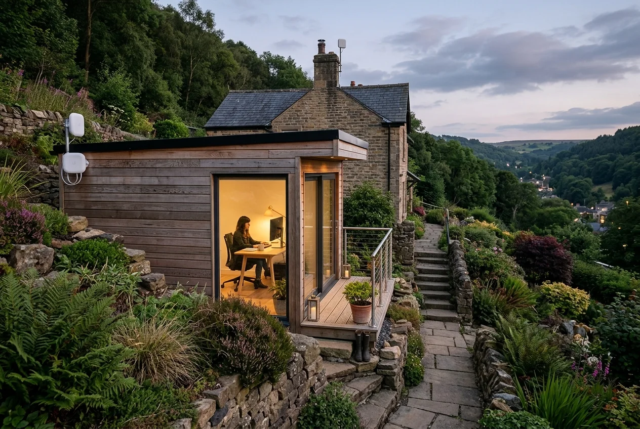 Starlink into office in garden Hebden Bridge wireless bridge link in Ranmoor