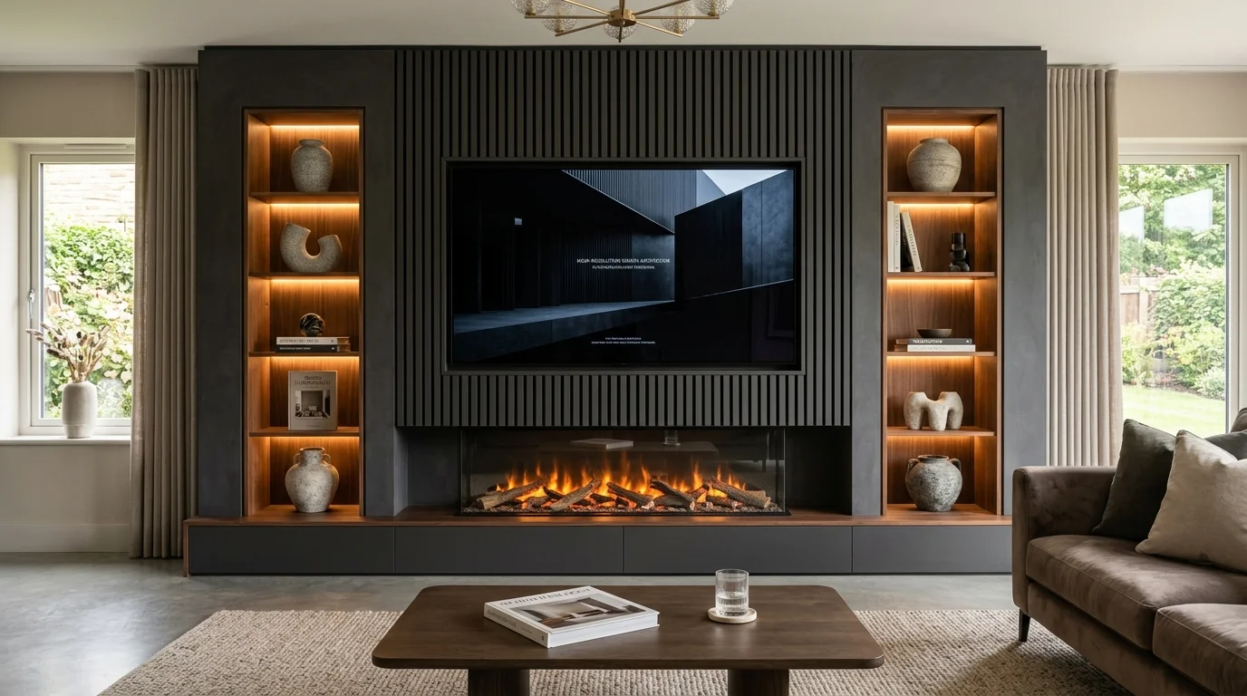 Luxury Acoustic Media Wall TV Installation in Huddersfield with Recessed OLED Display
