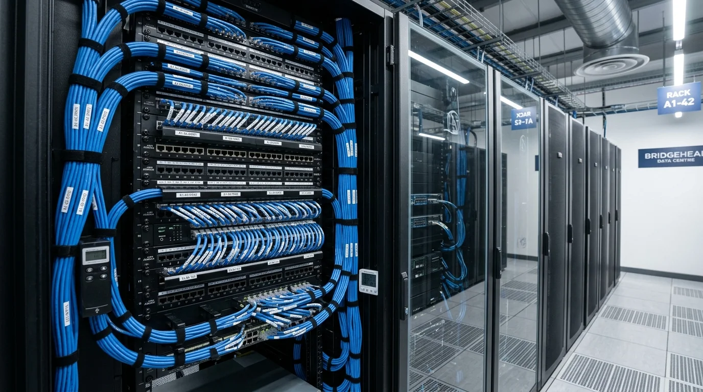 Commercial server rack and patch panel cabling installation in Hull