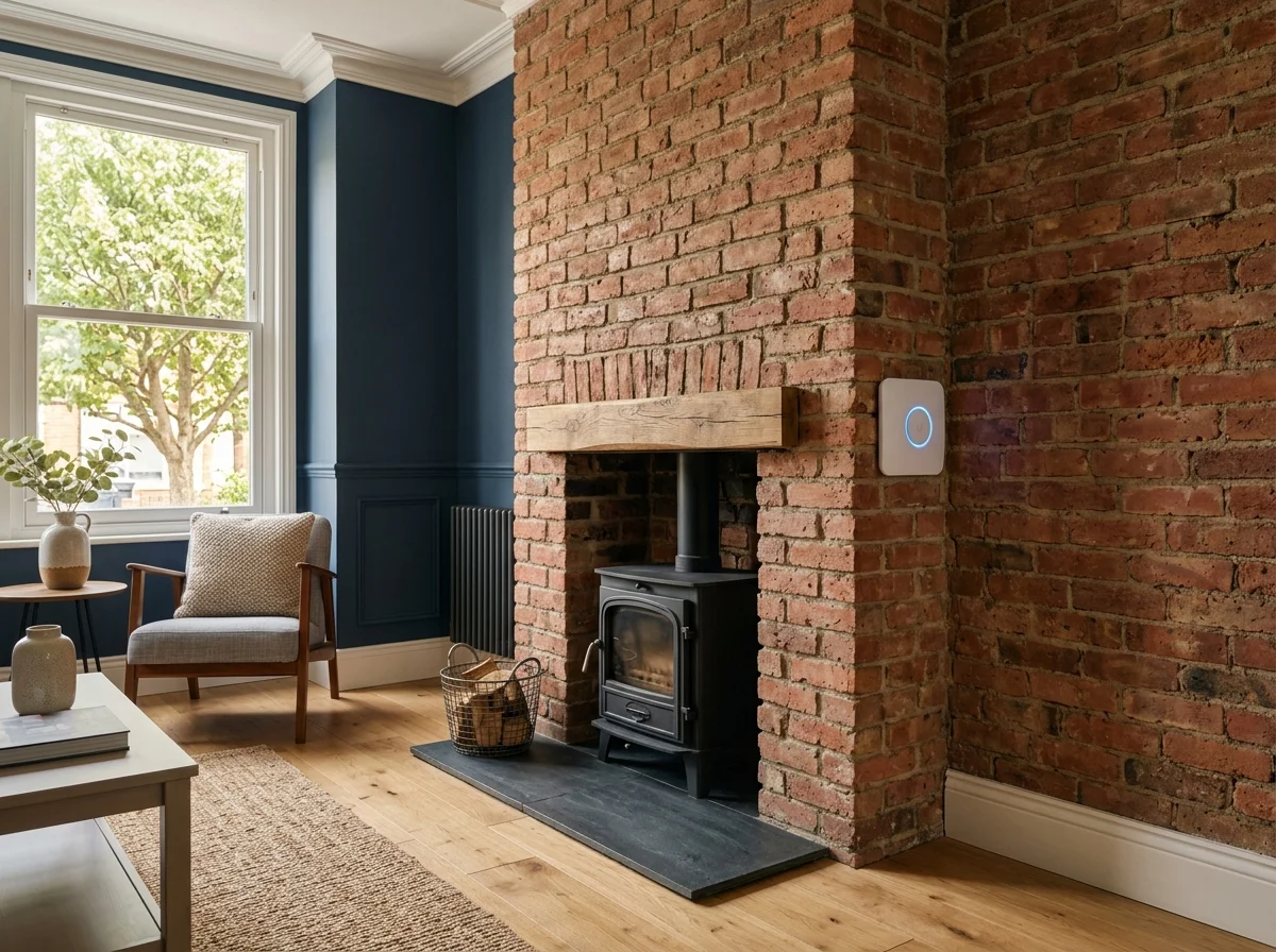 Solid interior wall in a Hull property showing Cat6a data cable penetration for mesh Wi-Fi