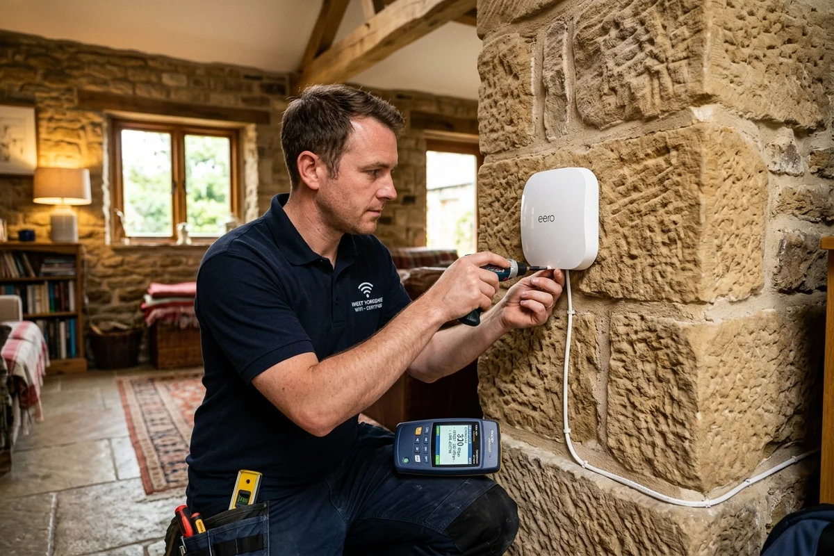 Starlink mesh Wi-Fi setup for thick Yorkshire stone walls Ilkley