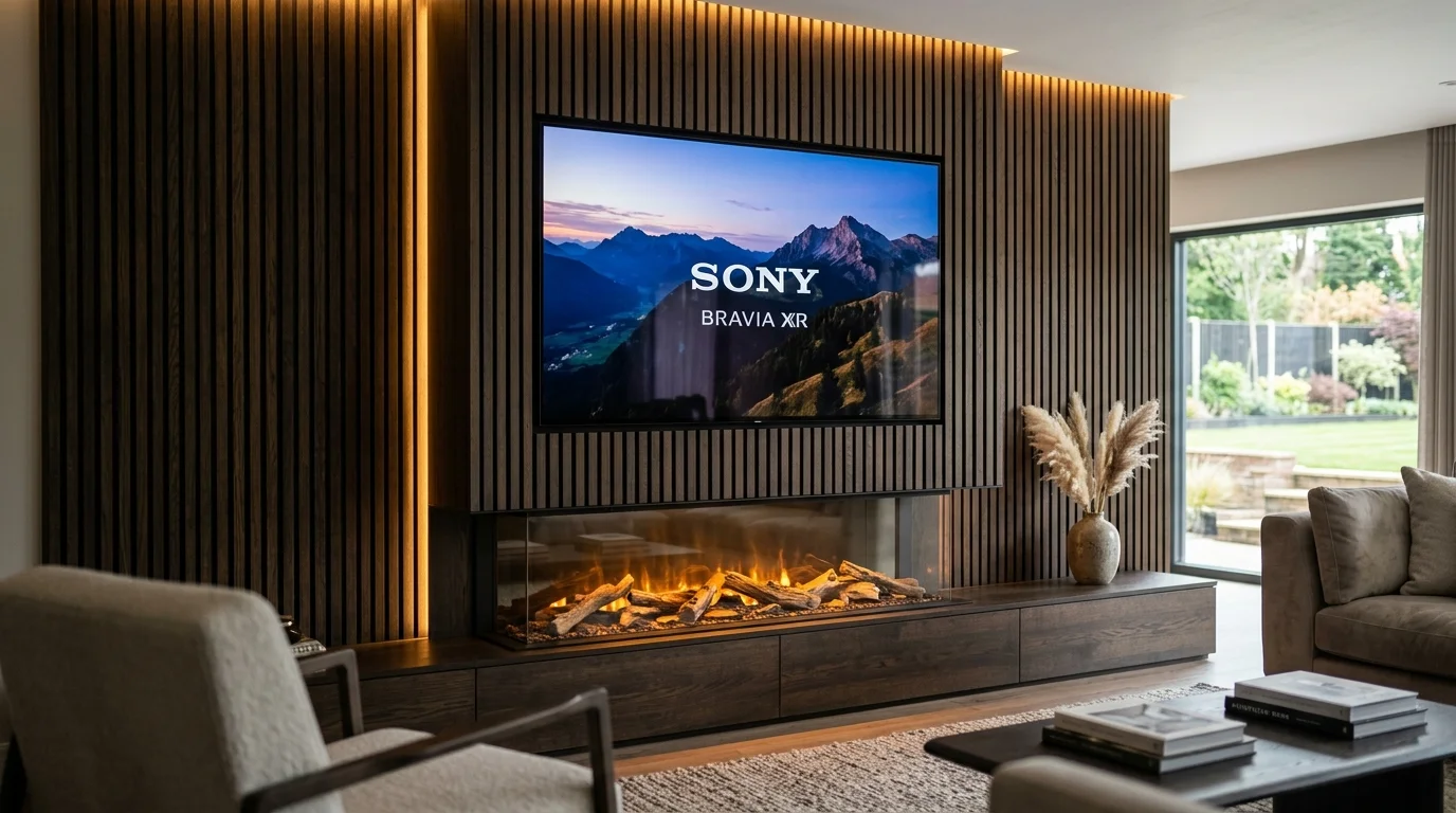 Luxury Acoustic Media Wall TV Installation in Tadcaster with Recessed OLED Display