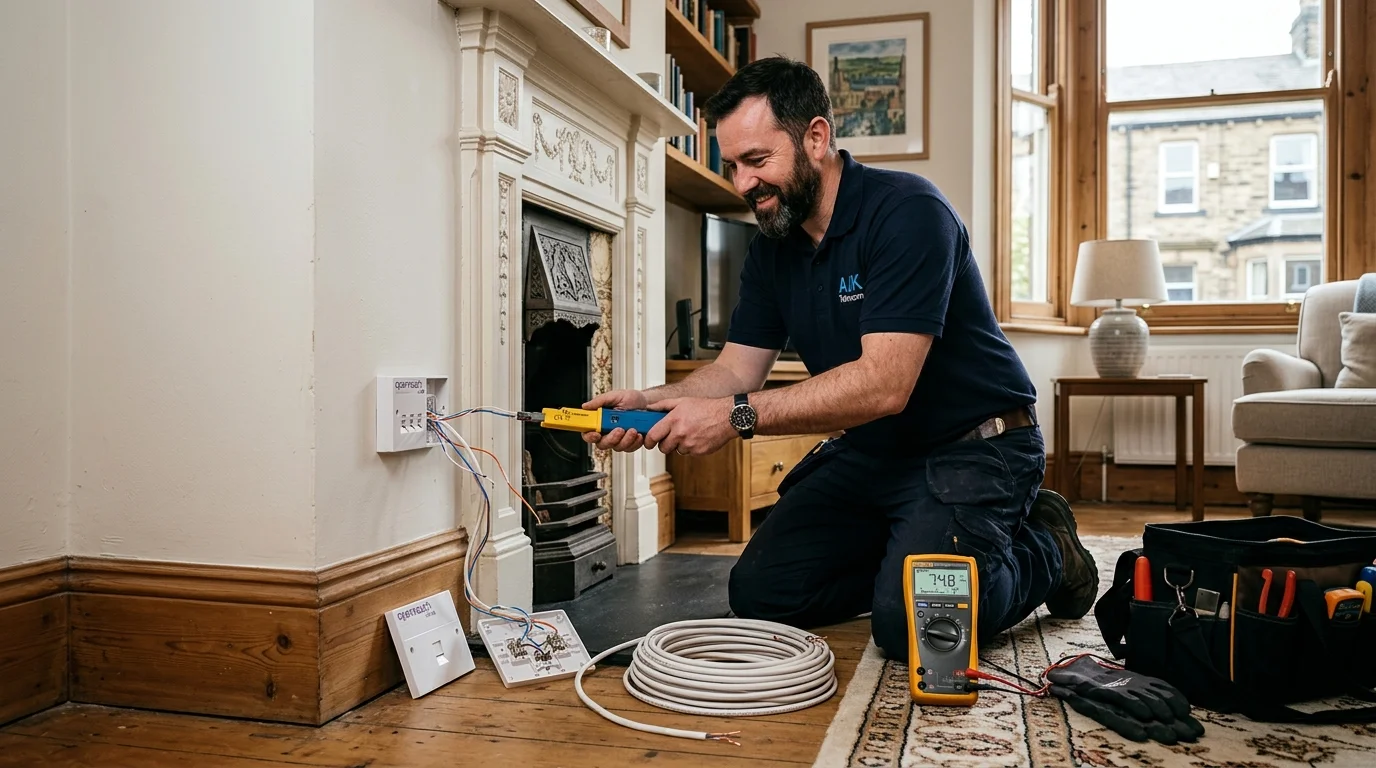 Independent Telephone Engineer installing Openreach NTE5C master socket in Chapel Allerton Leeds