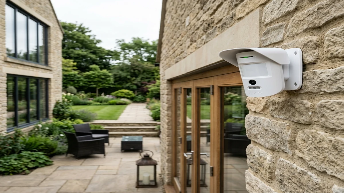 Ajax MotionCam Outdoor mounted on exterior brickwork monitoring a Nettleham residential driveway