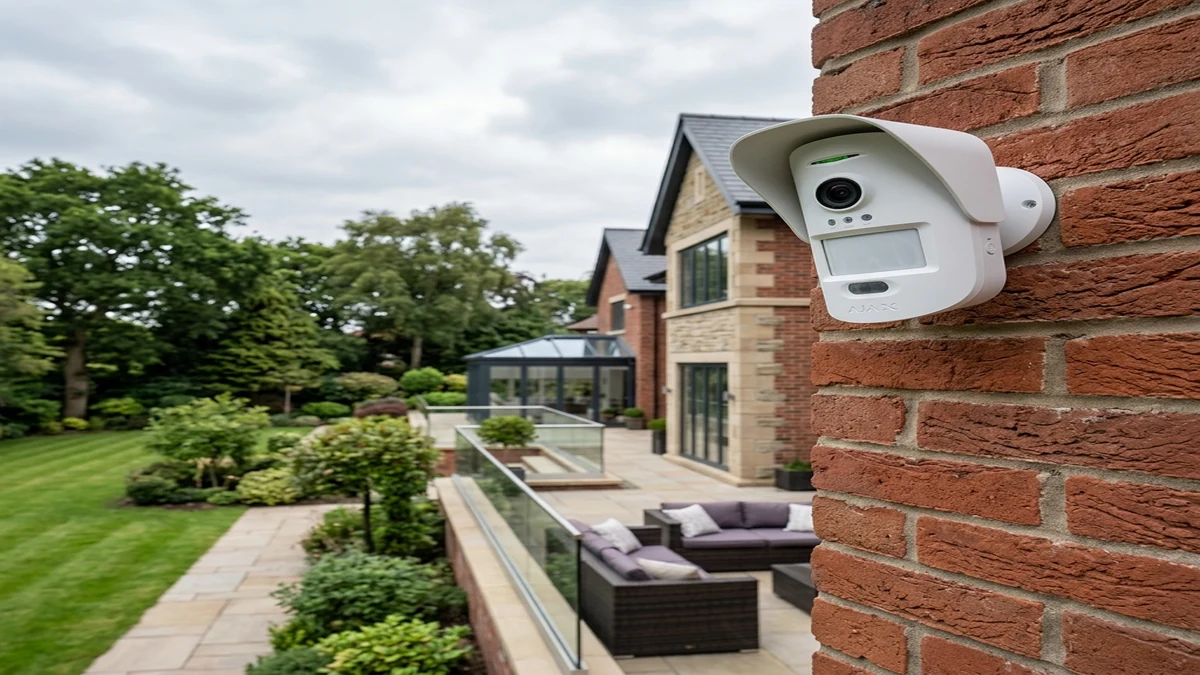 Ajax MotionCam Outdoor mounted on exterior brickwork monitoring a Liverpool residential driveway