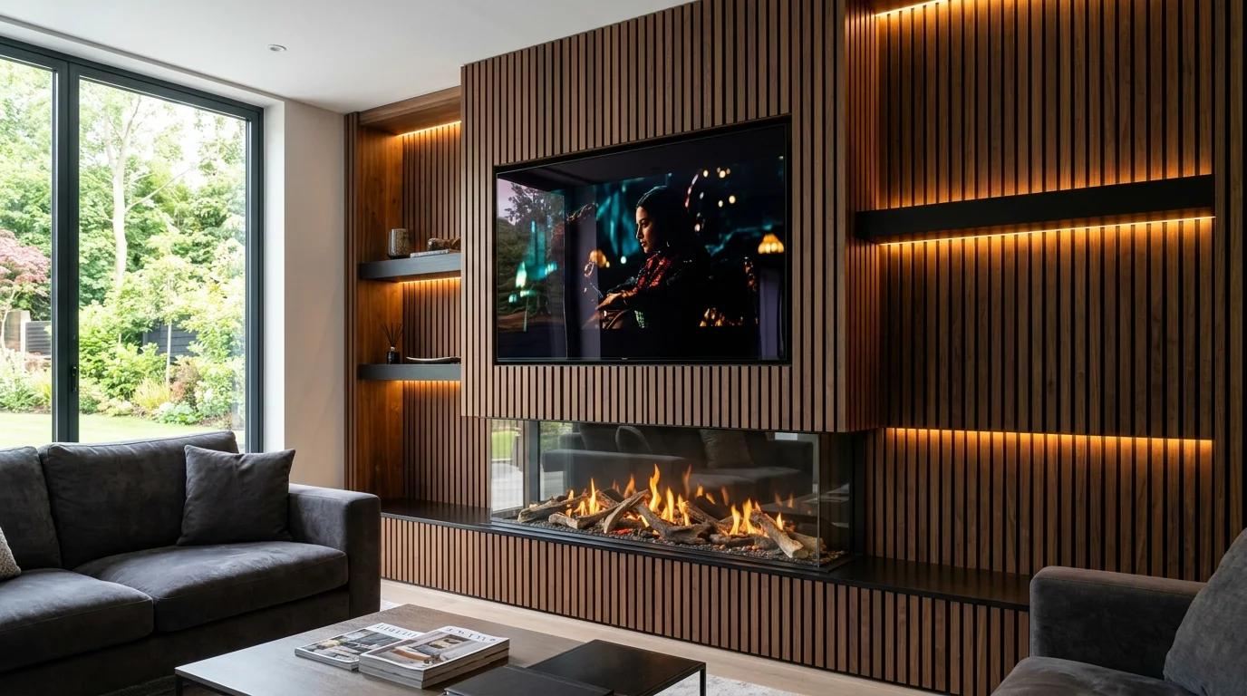 Luxury Acoustic Media Wall TV Installation in Ardwick & Longsight with Recessed OLED Display