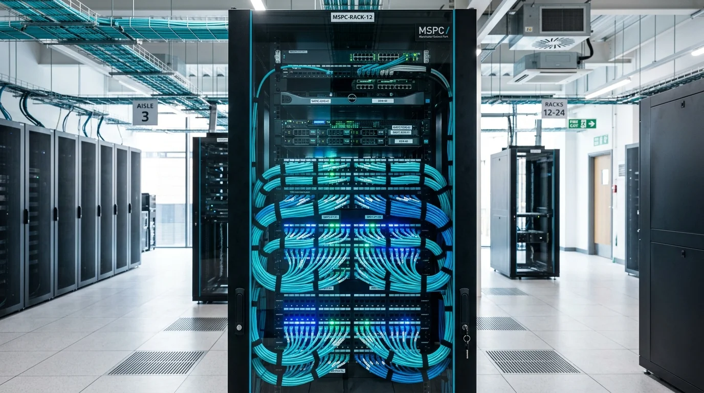 Commercial server rack and patch panel cabling installation in Manchester