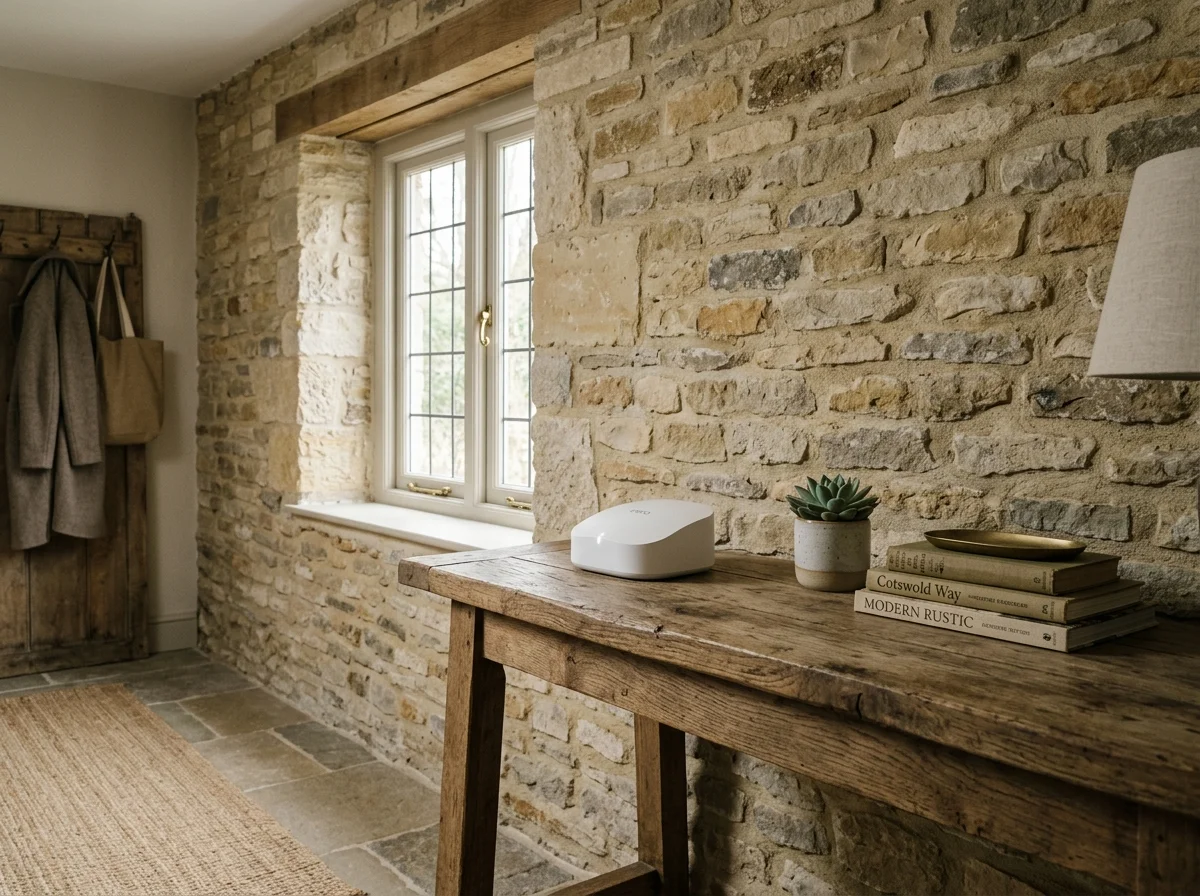 Thick stone cavity walls in UK farmhouse absorbing Wi-Fi signal