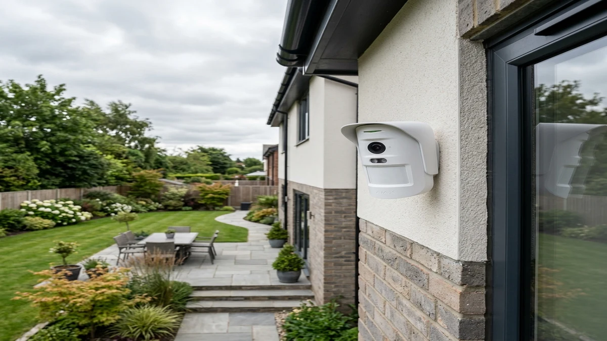 Ajax MotionCam Outdoor mounted on exterior brickwork monitoring a Middlesbrough residential driveway