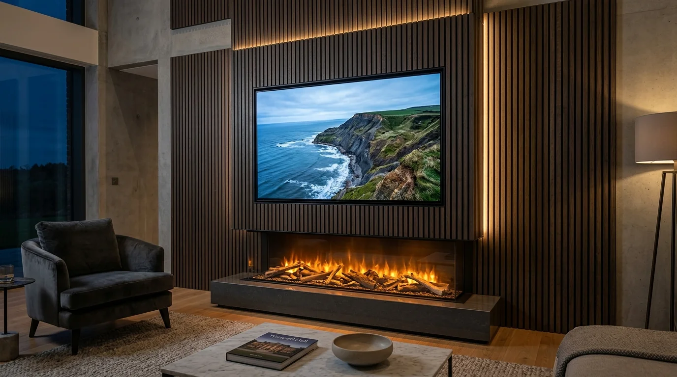 Luxury Acoustic Media Wall TV Installation in Sedgefield & Stillington with Recessed OLED Display